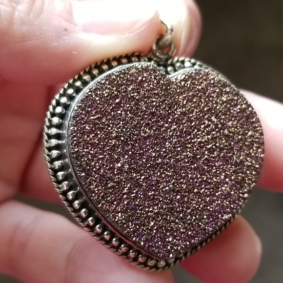 Sterling Silver Druzy Heart Pendant - Picture 3 of 6